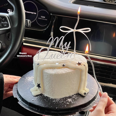 38女神节爱心蛋糕装饰my queen亚克力插件三八节银色亮片星星摆件