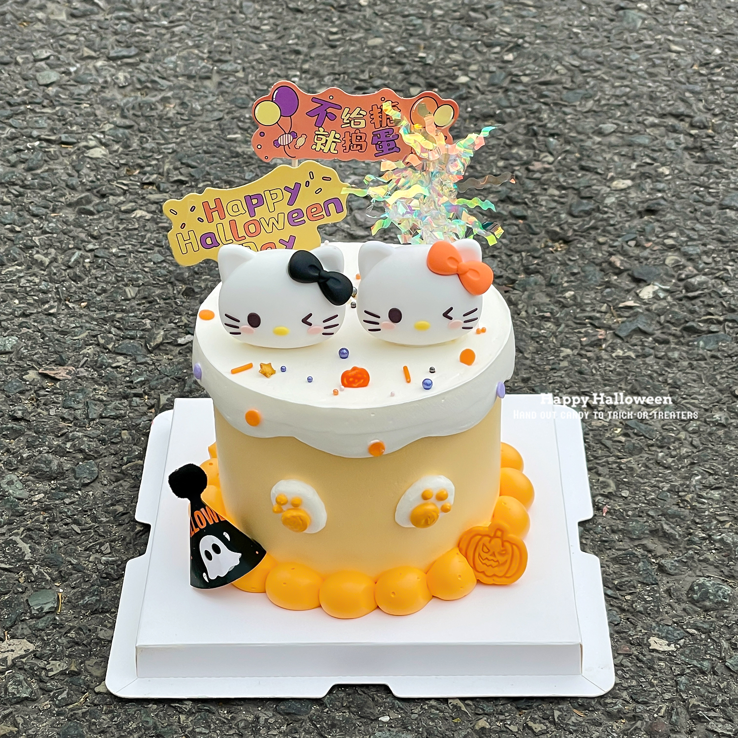 2025万圣节ins蛋糕装饰软胶蝴蝶结猫咪摆件卡通Halloween插牌插件