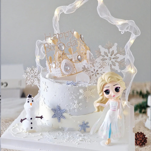 网红冰雪爱莎女王生日蛋糕装饰