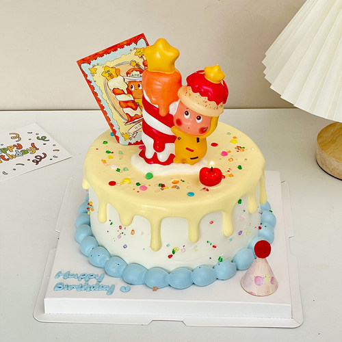网红许愿蜡烛小小人蛋糕装饰摆件ins毛球小帽子儿童生日甜品插件