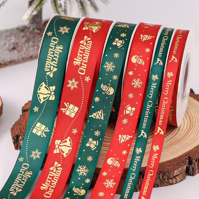 圣诞节蛋糕烫金丝带装饰麋鹿雪人红绿丝绸甜品礼品礼物包装盒绑带