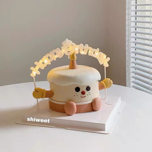 生日快乐字母发光灯蛋糕装饰摆件