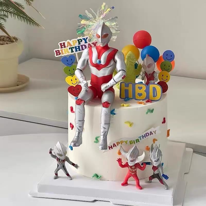网红儿童蛋糕装饰卡通变形超人摆件男孩生日派对烘焙韩式装扮插件