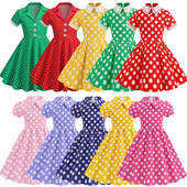 女童复古港风年代感大摆波点连衣裙子洋气可爱公主儿童表演出服装