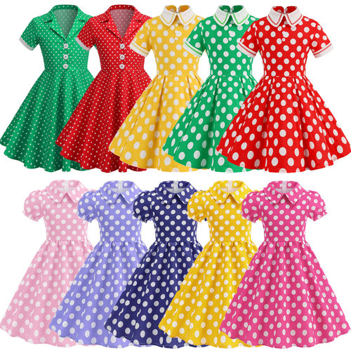 女童复古港风年代感大摆波点连衣裙子洋气可爱公主儿童表演出服装