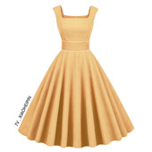 2025女春夏季 收腰大摆背心长裙方领过膝复古甜美优雅灯芯绒连衣裙