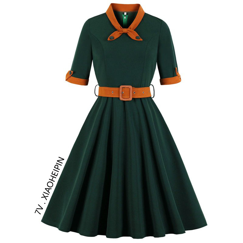 欧美气质收腰复古赫本风连衣裙