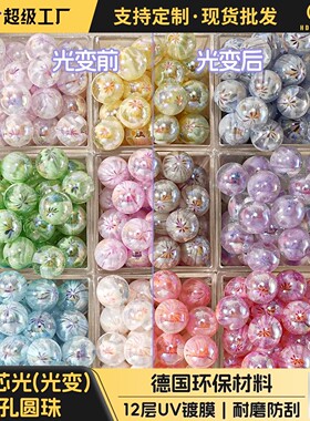 海蒂【光变】粉樱芯光系列直孔树脂圆珠手工DIY串珠散珠