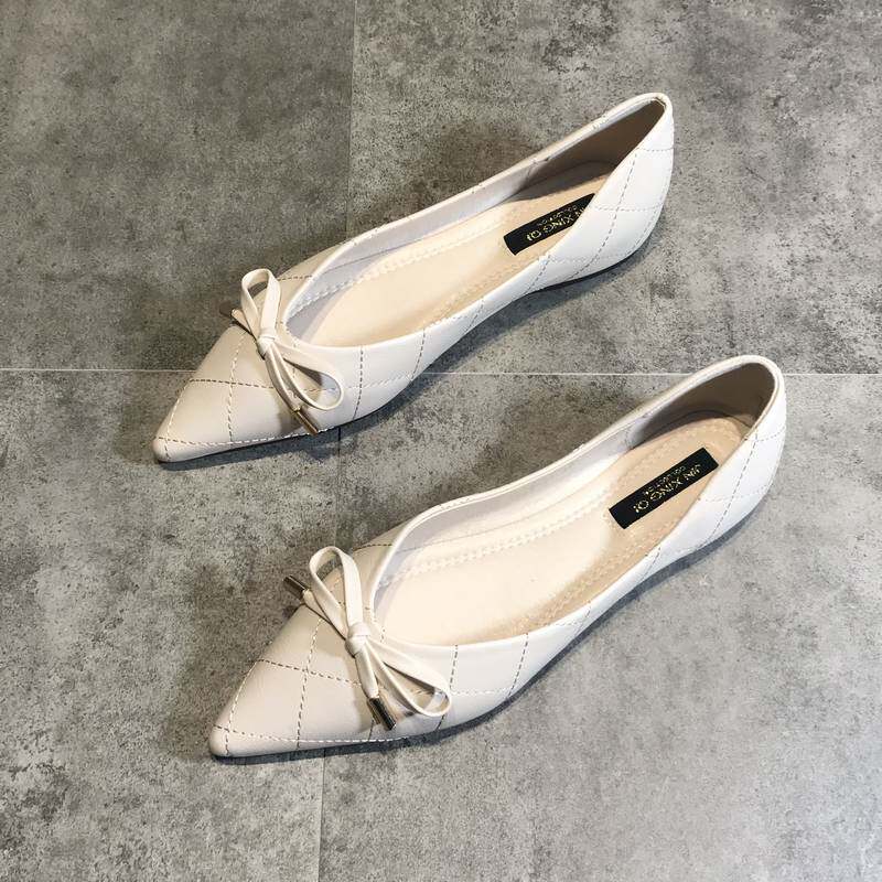 鞋子女2021年新款女鞋春季春款蝴蝶结单鞋女平底鞋百搭浅口内增高