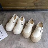 女2025秋新款 小白鞋 真皮懒人一脚蹬女鞋 单鞋 大头乐福鞋 厚底勃肯鞋