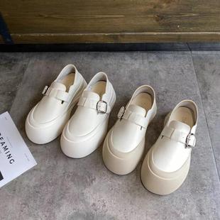 女2025秋新款 小白鞋 真皮懒人一脚蹬女鞋 单鞋 大头乐福鞋 厚底勃肯鞋