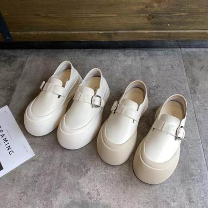 厚底勃肯鞋女2026春新款真皮懒人一脚蹬女鞋大头乐福鞋单鞋小白鞋