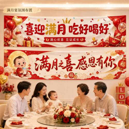 宝宝满月宴派对场景横幅