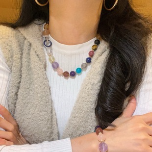 天然多宝12 16mm水晶手串项链紫水晶虎眼石月光石白水晶粉晶手链