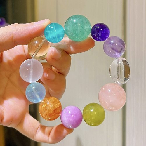 天然水晶多宝手链12-20mm海蓝宝紫锂辉时尚大气女款手串新饰品