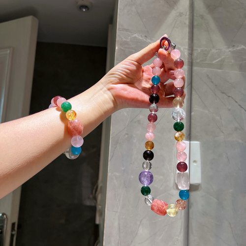 12-18mm天然多宝水晶紫水晶天河石黑金超七项链手链套装时尚饰品