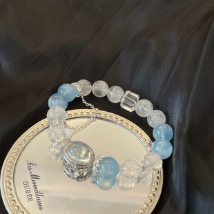 天然海蓝宝手链白幽灵女款 饰品礼物送女友生日礼物 单圈简约风格