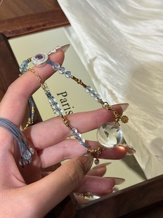 双AA级天然白水晶纯净体牛鼻孔设计款 项链可调节简约风格