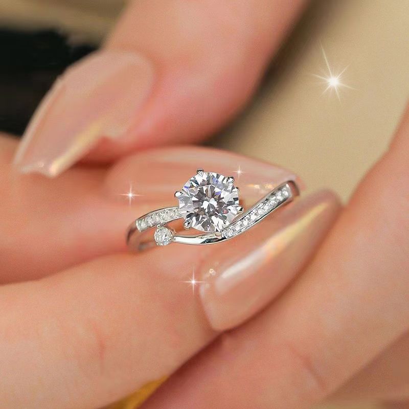 钻石之乡S925纯银镶嵌星空戒指