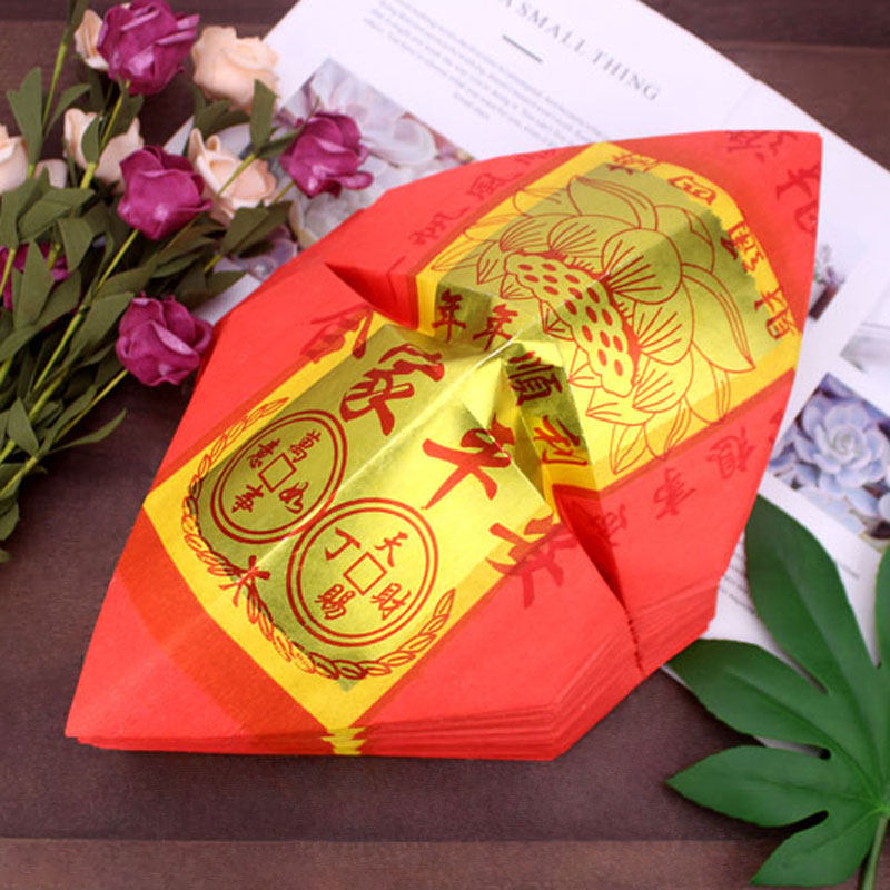 潮汕节日礼佛用品正老金莲花如意折纸  手工真锡箔纯手折金盾钱财