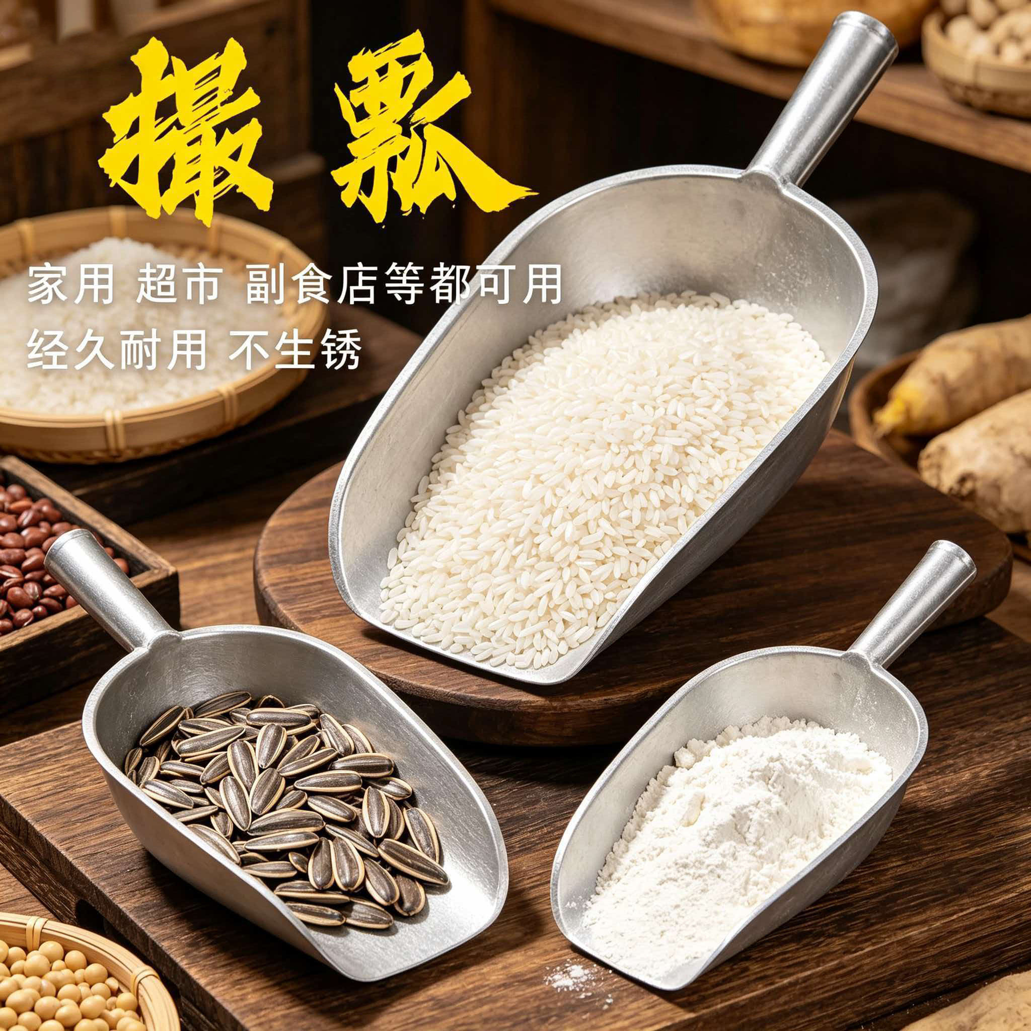 加厚铝撮瓢一体食品猪饲料多用铲