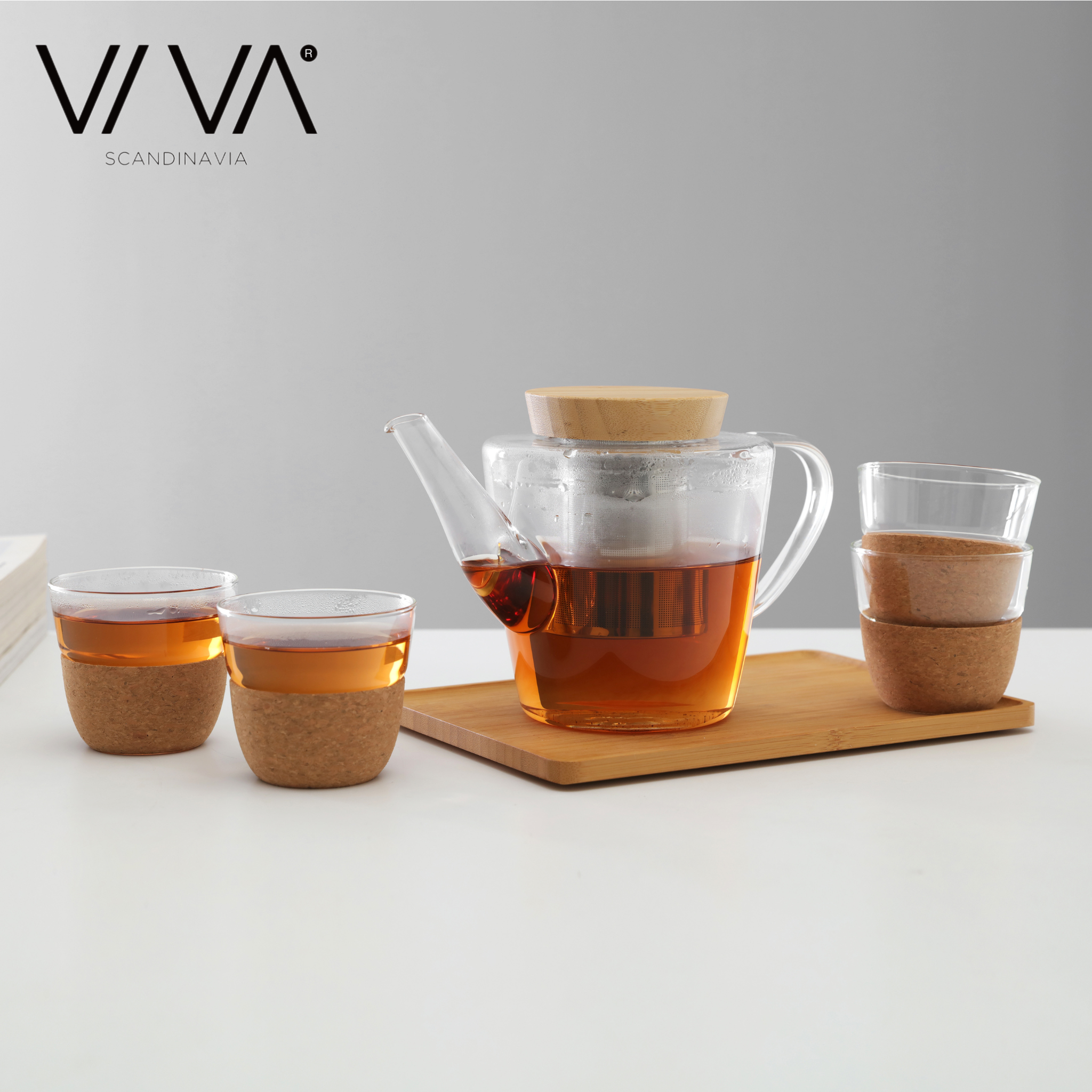 获红点设计奖丹麦VIVA耐高温玻璃茶壶茶具套装竹木盖子304茶漏1L