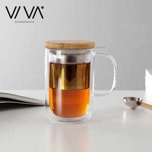 丹麥VIVA玻璃茶杯茶水分離杯子辦公室水杯帶茶漏泡茶杯單人茶葉杯