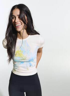 Bershka女子短袖印花牛仔蓝T恤英国代购2026年春运动休闲衫