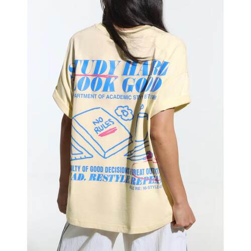 Bershka Oversize 全棉黄色印花短袖T恤英国正品代购2026年春