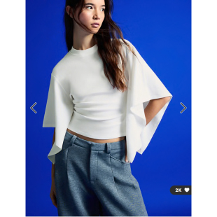 Bershka 女子全棉白色短袖斗篷式T恤英国代购2026秋修身上衣