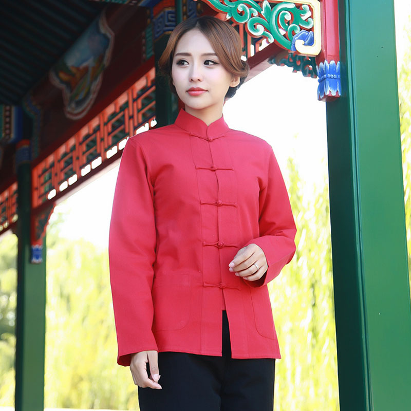 纯棉女士茶艺服长袖唐装居士服中式盘扣妈妈衣服禅意养生服工作服