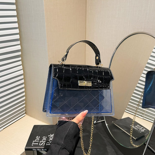 透明撞色手提果冻包包