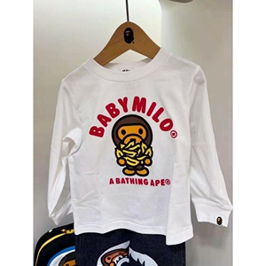 日系潮牌bape kids香蕉儿童长袖T恤宝宝卡通上衣男女童纯色卫衣