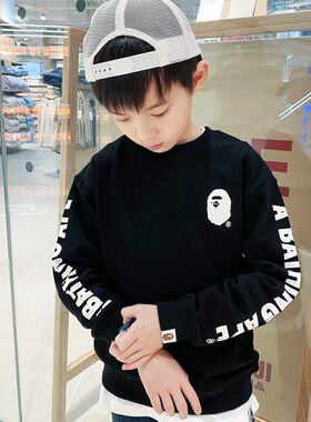 日系潮牌BAPE KIDS圆领加绒打底上衣男女童休闲卫衣中大童套头衫