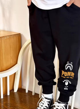 日系潮牌Bape Kids男童裤子儿童鲨鱼印花中大童运动休闲束脚卫裤