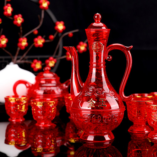 拜拜酒壶茶壶碗筷酒杯茶杯红色塑料拜神敬神家用佛堂佛前供佛供奉