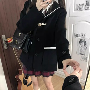 本治高等原创水手领大衣学院风校供感jk制服中短款多色羊毛牛角扣