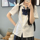 女夏季 本治高等学院新品 衬衫 短袖 学院风jk制服 小泉夏条蓝白纹衬衫