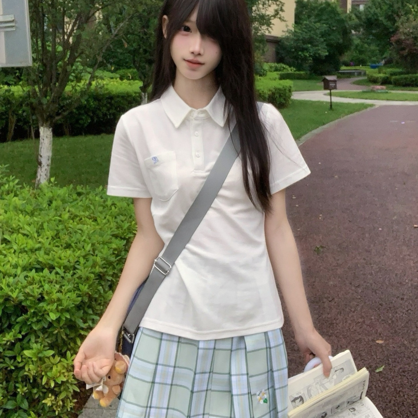 本治高等原创 小治夏季百搭Polo衫收腰日系校供感运动jk短袖女T