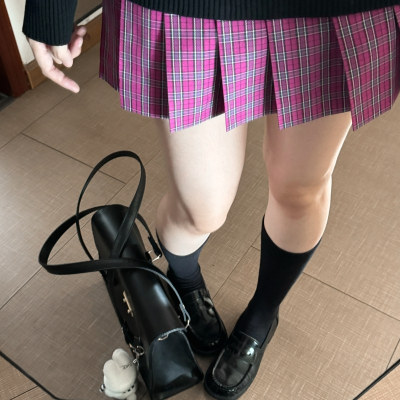 火龙果/本治高等原创紫粉玫粉色jk辣妹格裙夏天百褶裙女a字半身裙