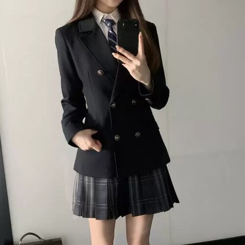 本治高等/惠美纪双排扣收腰西服校供感日系面试正装职场显瘦外套