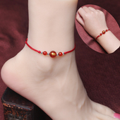 2023生肖兔红绳编织玛瑙银脚链男兔本命年幸运手链女款 手绳民族风