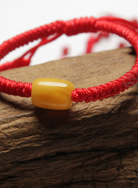 老蜜蜡儿童亲子款金刚结红绳手链