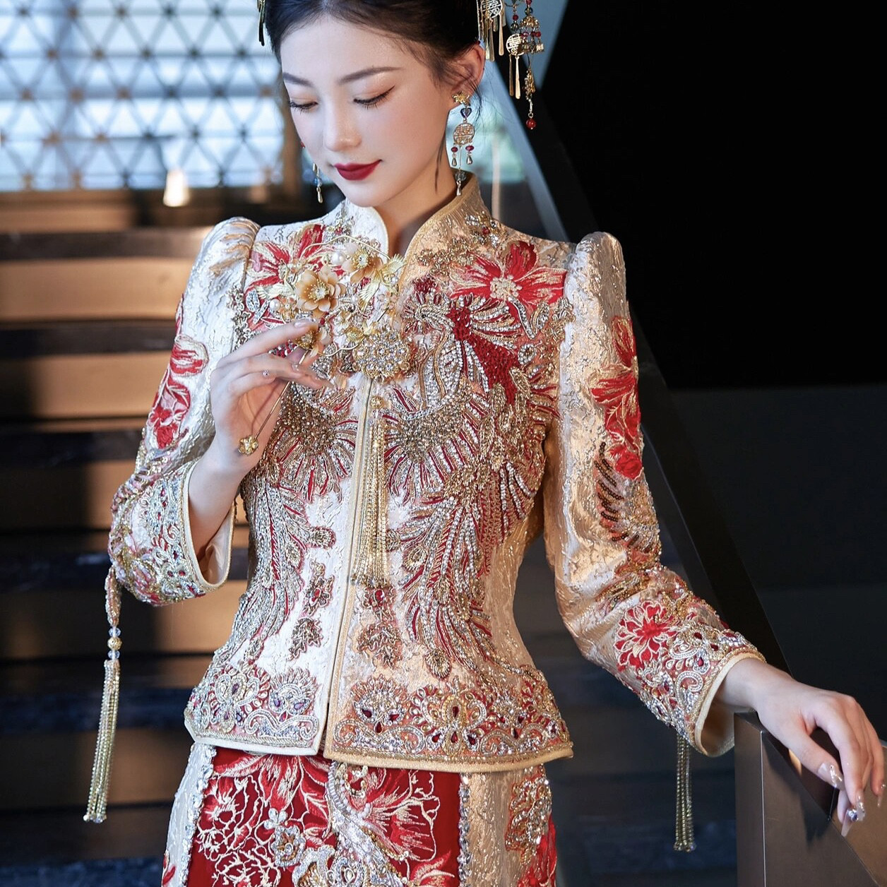 【清仓捡漏】满绣马来褂红金配色秀禾服女新中式出阁服嫁衣印度丝