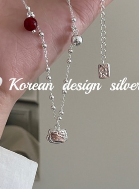 新款ins风饰品 S925纯凯蒂猫珠珠红玛瑙项链高级感女