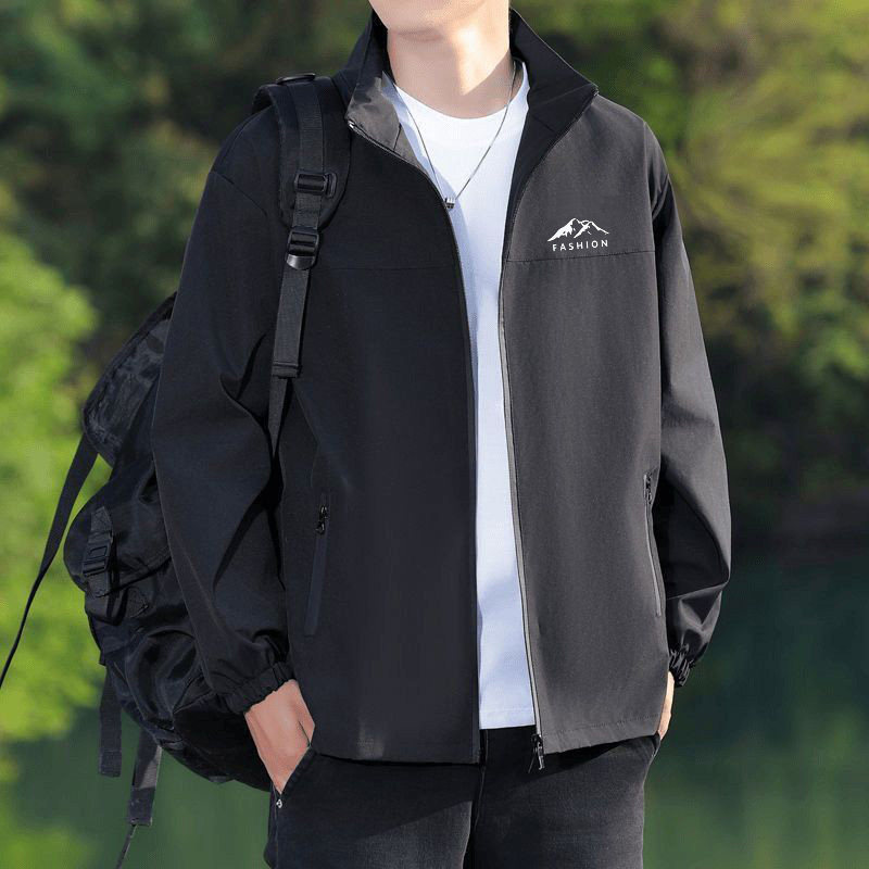 新款立领休闲男装夹克潮流时尚百搭薄款外套男青年帅气宽松冲锋衣