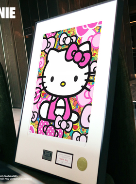 安尼画廊粉色村上隆太阳花Kitty猫版画小女孩房间挂画卧室装饰画