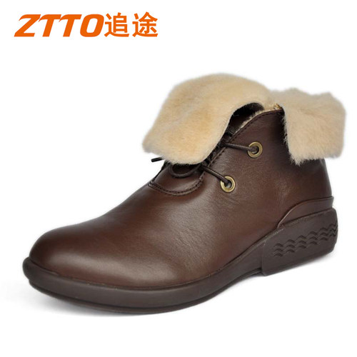 ZTTO反季节头层牛皮女士平底休闲棉鞋女保暖短毛靴断码清仓处理鞋 - 封面