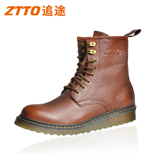 ZTTO 秋冬新款马丁靴真皮牛筋底时尚男靴系带英伦潮鞋圆头骑士靴