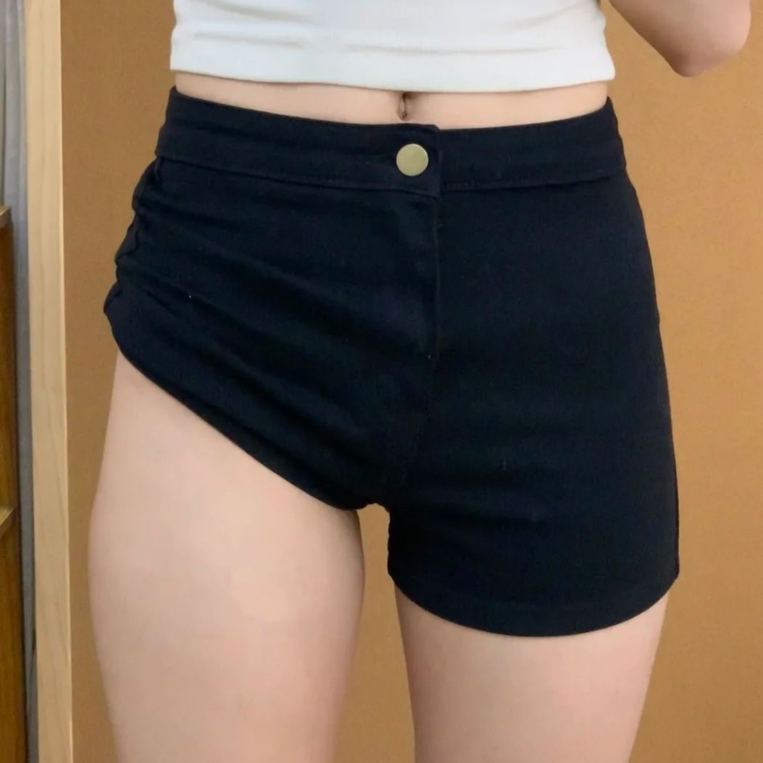 开档隐形拉链不退  黑色辣妹紧身牛仔短裤女夏季高腰弹力百搭显瘦